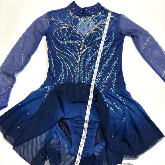 Girls Long Sleeve Figure Ice Skating Dress Rhinestones Mesh Ballet Dance Dresses - Picture 9 of 10